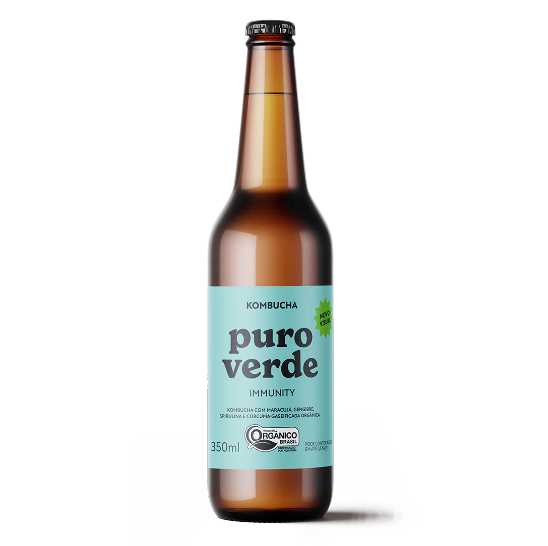Kombucha Puro Verde Maracujá , Gengibre e Cúrcuma - 350 ml